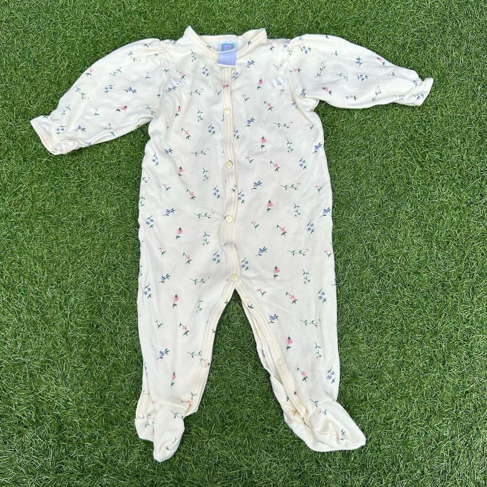 Vintage Little Me Floral Jumpsuit Girls Infant 9 Months Bodysuit Romper Yellow